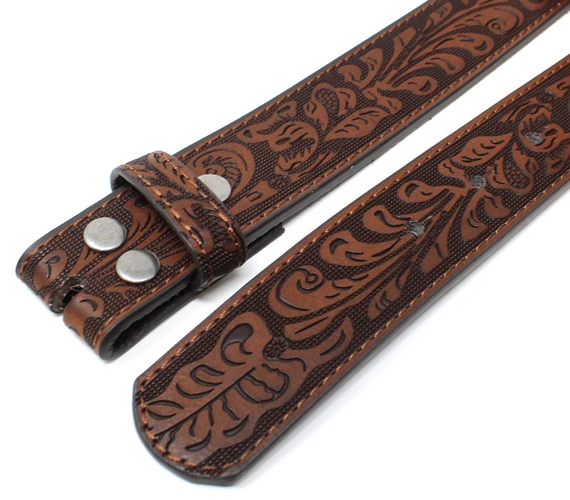 BC Belts Womens Leather Belt Strap with Embossed Western Scrollwork 1.25" Wide with Snaps (Brown-L) - Image 4